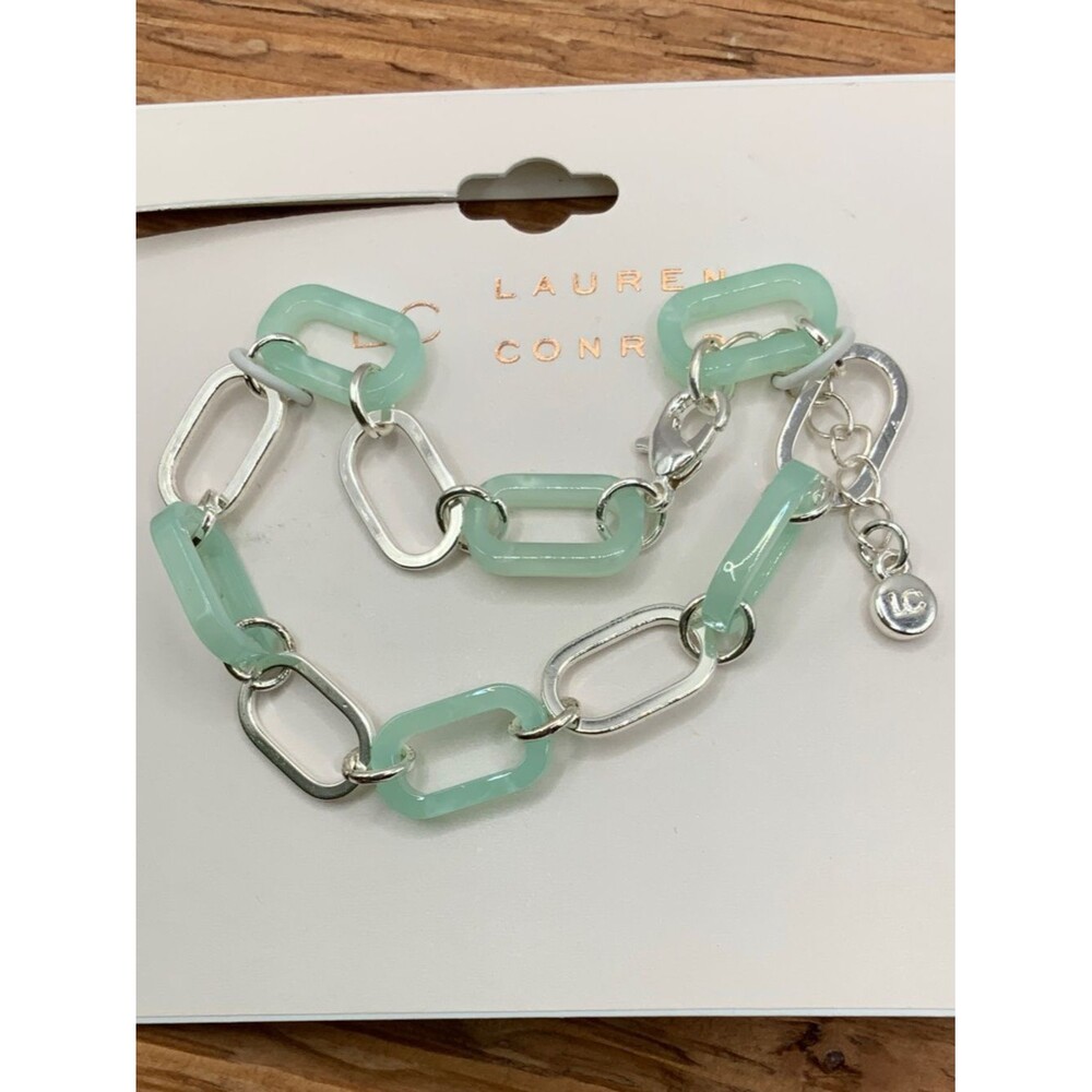 LC Lauren Conrad Mint Green Acrylic Silver Paperclip Link Bracelet